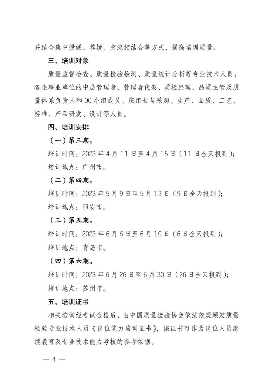 中國質量檢驗協會關于開展質量檢驗專業技術人員崗位能力提升培訓的通知(中檢辦發〔2023〕49號)