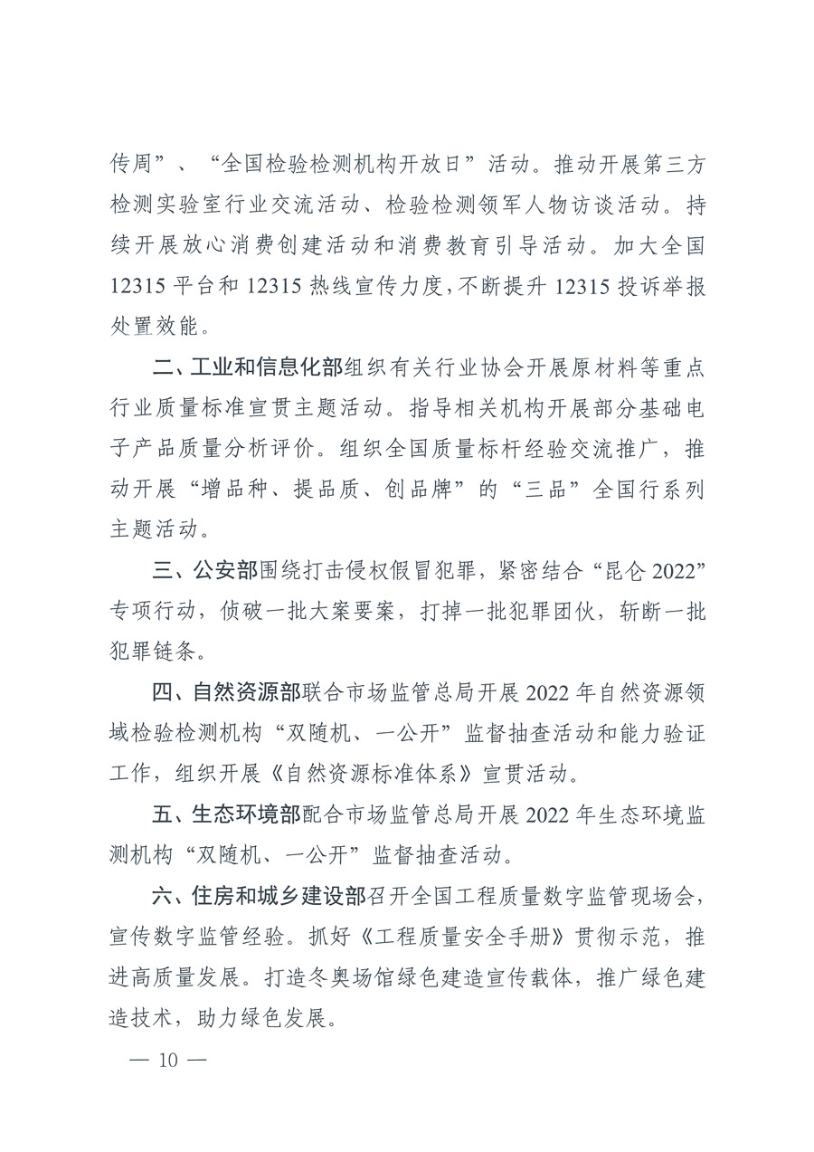 市場監管總局等21個部委(部門)發文部署開展2022年全國“質量月”活動(國市監質發〔2022〕76號)